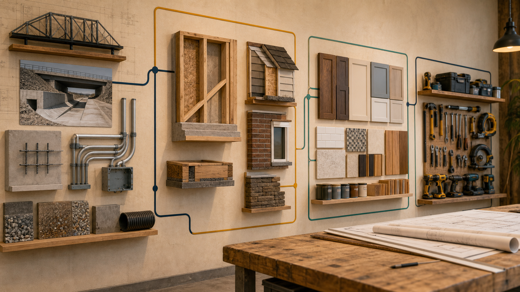 Modular workshop wall using construction objects to distinguish A, B, B-2 and C contractor classification families